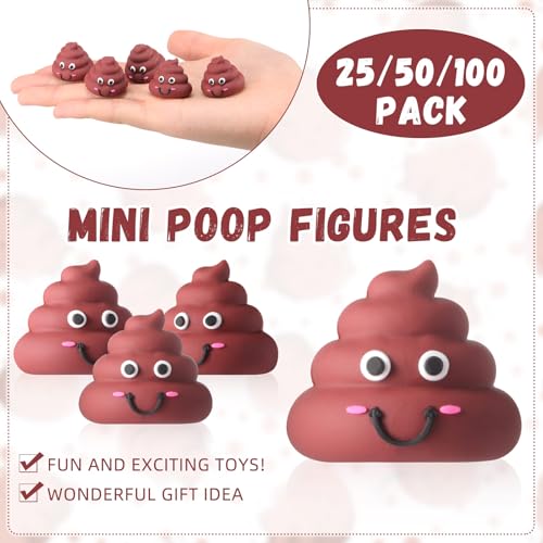 WinnerWhy 25 Mini Poop Figures – Realistic Brown Rubber Poop Prank Toys for Party Favors, Piñata Fillers, Gag Gifts