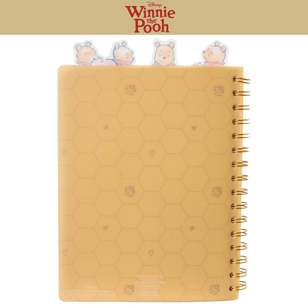 Winnie the Pooh Spiral Notebook Set with Gel Pens & Pencil Pouch - 96 Lined Pages, Tab Dividers, Yellow Vinyl Cover