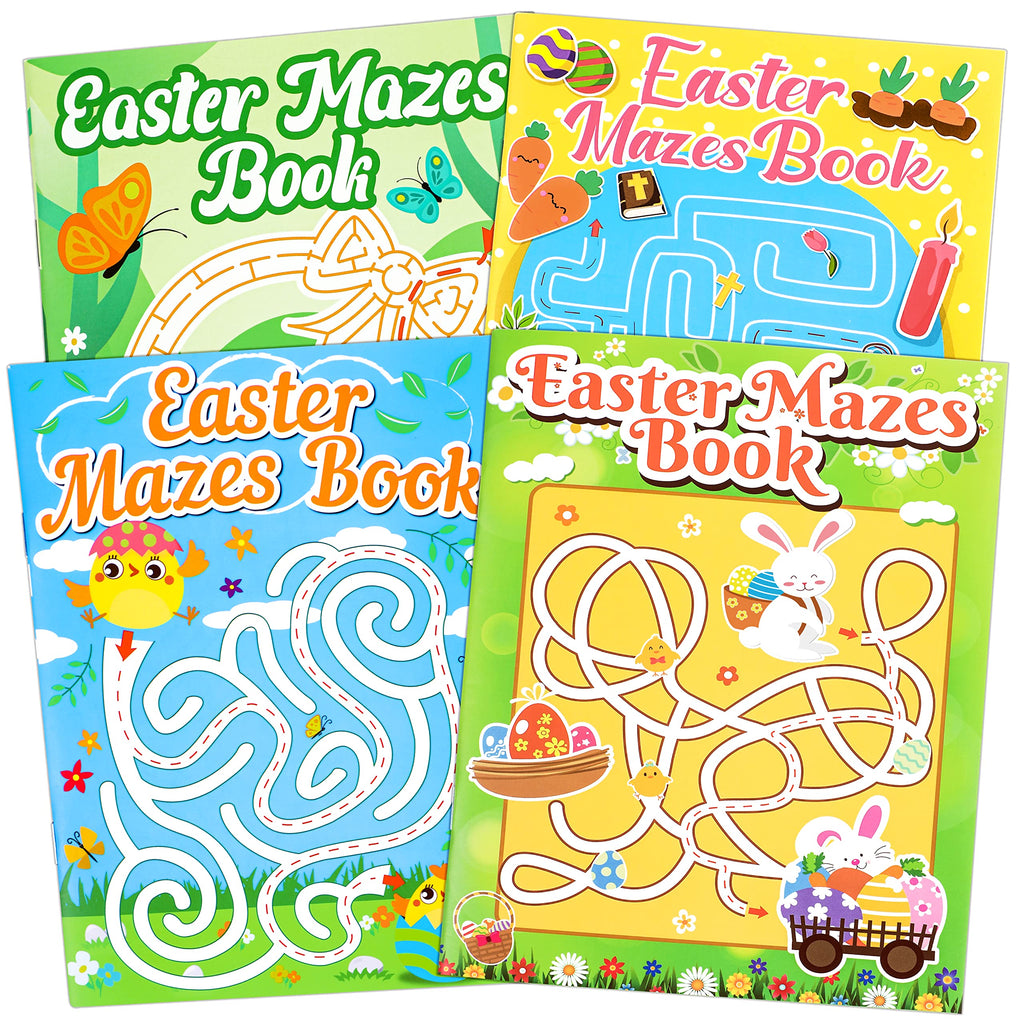 Winrain 4-Pack Easter Maze Books for Kids - 160 Mazes in 4 Difficulty Levels, Coloring Activities for Ages 3-12