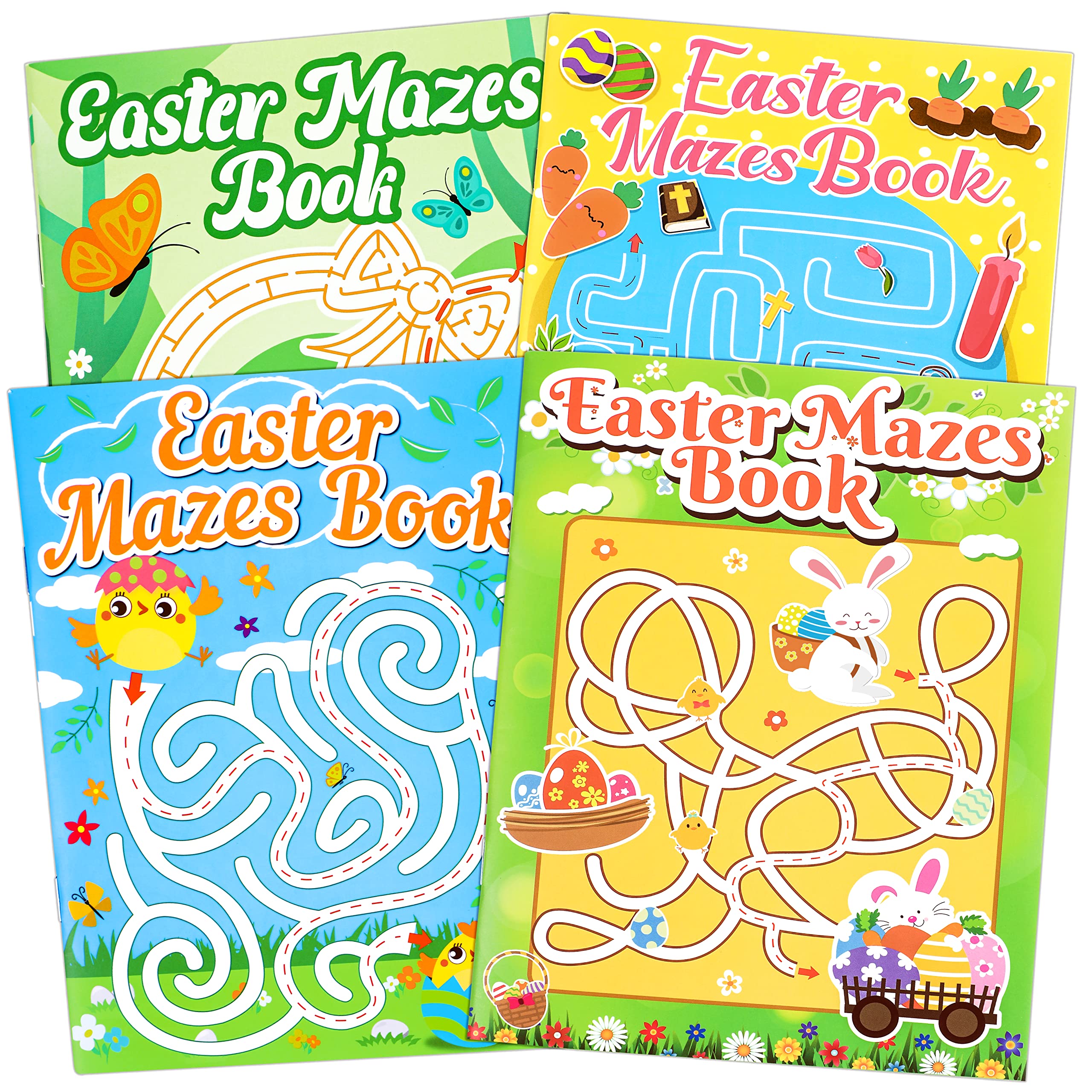 Winrain 4-Pack Easter Maze Books for Kids - 160 Mazes in 4 Difficulty Levels, Coloring Activities for Ages 3-12