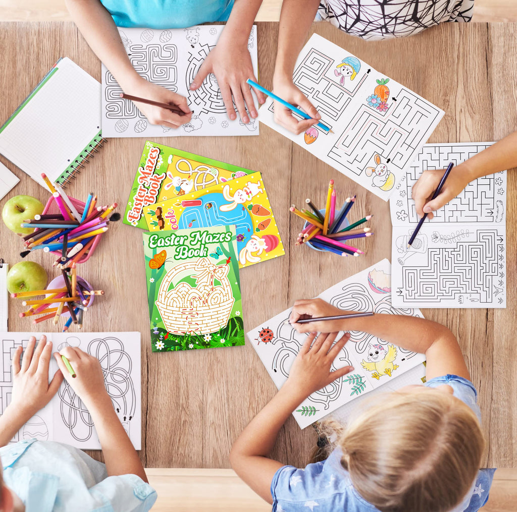 Winrain 4-Pack Easter Maze Books for Kids - 160 Mazes in 4 Difficulty Levels, Coloring Activities for Ages 3-12