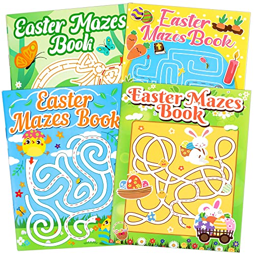 Winrain 4-Pack Easter Maze Books for Kids - 160 Mazes in 4 Difficulty Levels, Coloring Activities for Ages 3-12