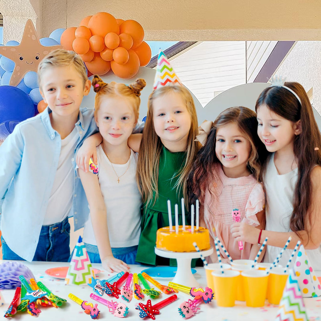 Winrayk 24-Pack Ocean Animal Mini Bubble Wands for Under the Sea Party Favors, Bulk Bubble Wands with Detachable Toppers, 6 Styles & Colors, Summer Pool Birthday Goody Bag Stuffers