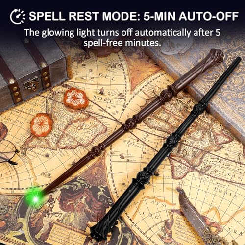 WinSence Light Up Magic Wizard Wand with Sounds & 4 Colors, 2 Pack (Black & Brown) for Kids Cosplay
