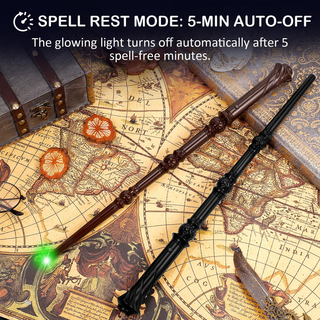 WinSence Light Up Magic Wizard Wand with Sounds & 4 Colors, 2 Pack (Black & Brown) for Kids Cosplay