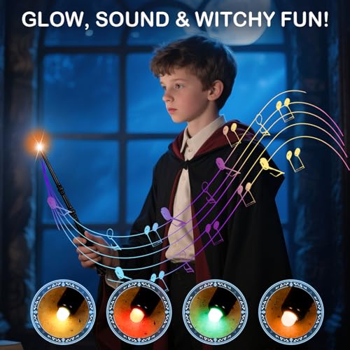 WinSence Light Up Magic Wizard Wand with Sounds & 4 Colors, 2 Pack (Black & Brown) for Kids Cosplay