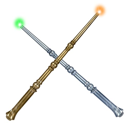WinSence Light-Up Magic Wizard Wands 2-Pack – 15.2-Inch Illuminating Wands with Sounds & 4 Colors for Kids Cosplay