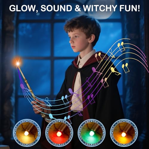 WinSence Light-Up Magic Wizard Wands 2-Pack – 15.2-Inch Illuminating Wands with Sounds & 4 Colors for Kids Cosplay