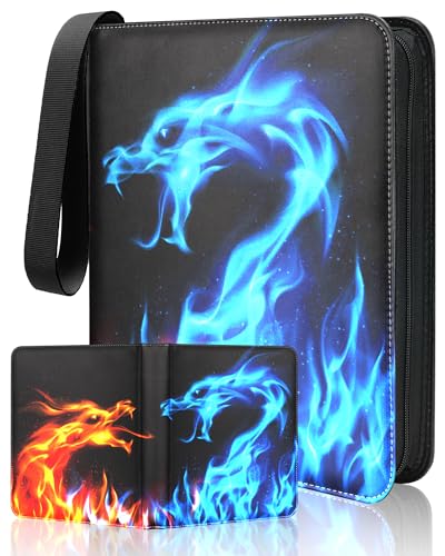 Winsing 400-Pocket Card Binder with 50 Removable Sheets – Yellow Blue Dragon Design for MTG, YuGiOh, Baseball Cards
