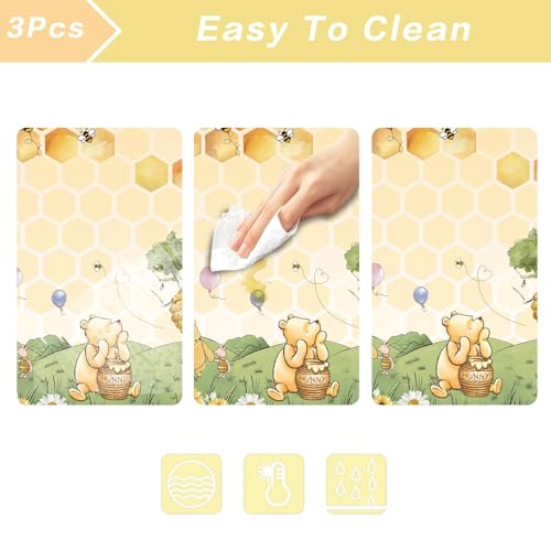 WISSLERMER 3-Pack Yellow Teddy Bear Disposable Plastic Tablecloths 54x108 Inches for Baby Shower Party