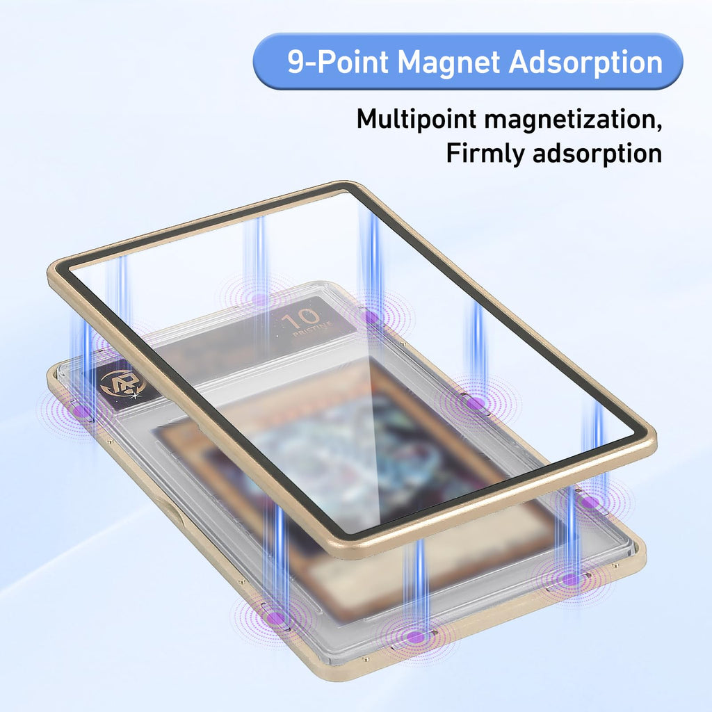 Wisvov Gold Aluminum Alloy Magnetic Graded Card Case – Drop-Tested 9-Point Lock Protector for 35PT PSA/CSG Slabs, UV Resistant Display & Long-Term Storage