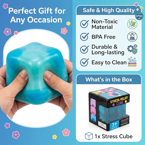 WISYME Blue Stress Cube 2.25 Inch - Slow Rising Squishy Fidget Toy for Relaxation & Focus