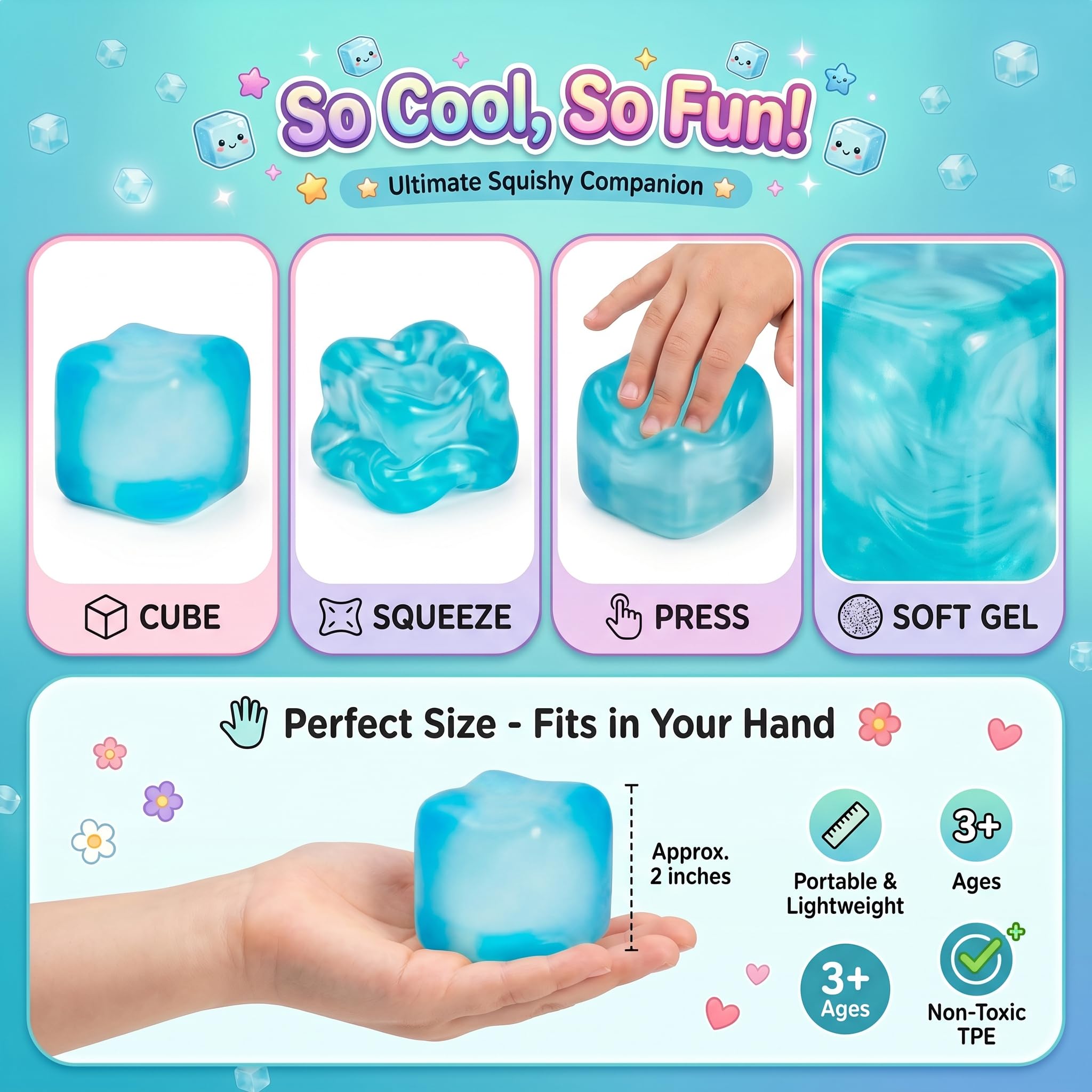 WISYME Blue Stress Cube 2.25 Inch - Slow Rising Squishy Fidget Toy for Relaxation & Focus