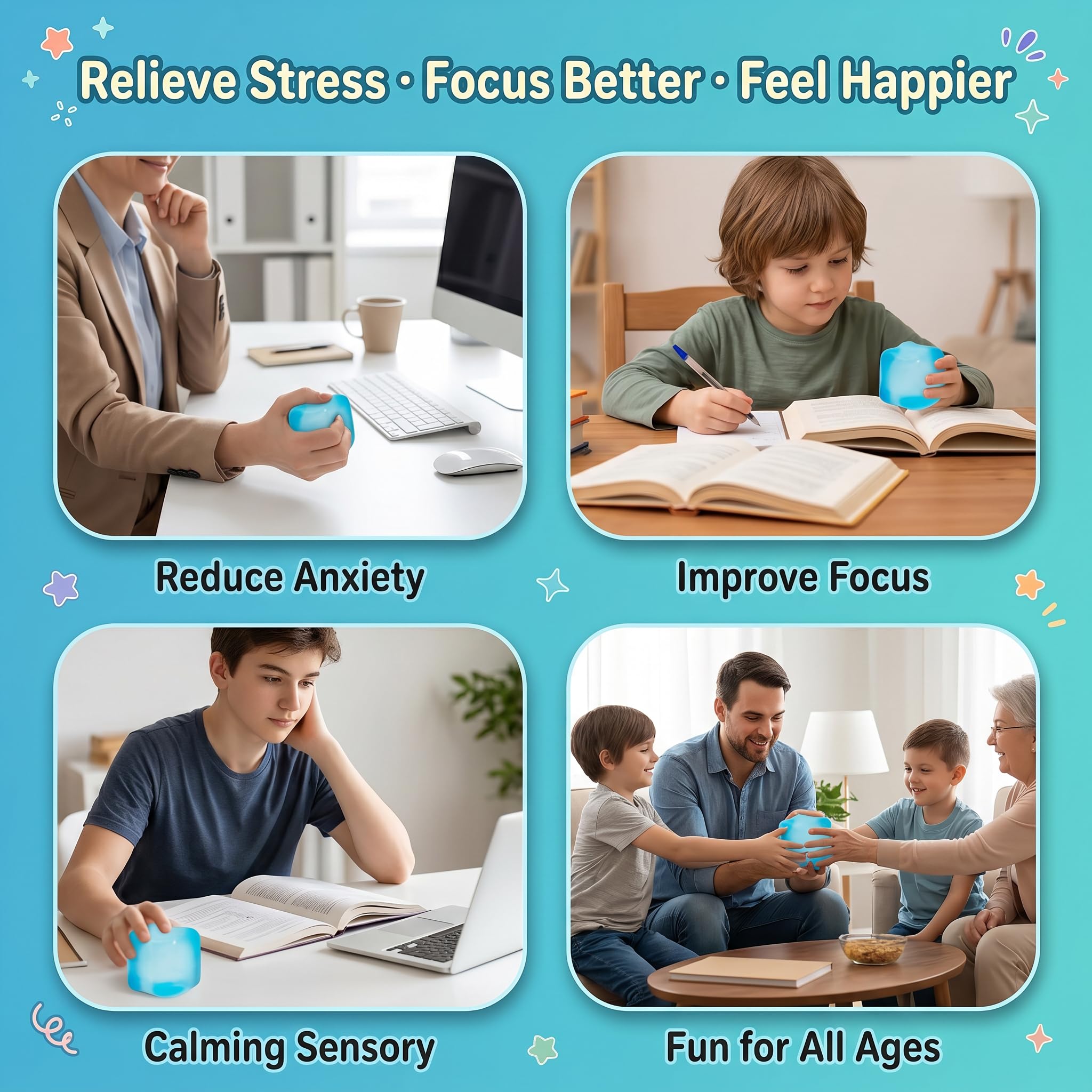WISYME Blue Stress Cube 2.25 Inch - Slow Rising Squishy Fidget Toy for Relaxation & Focus