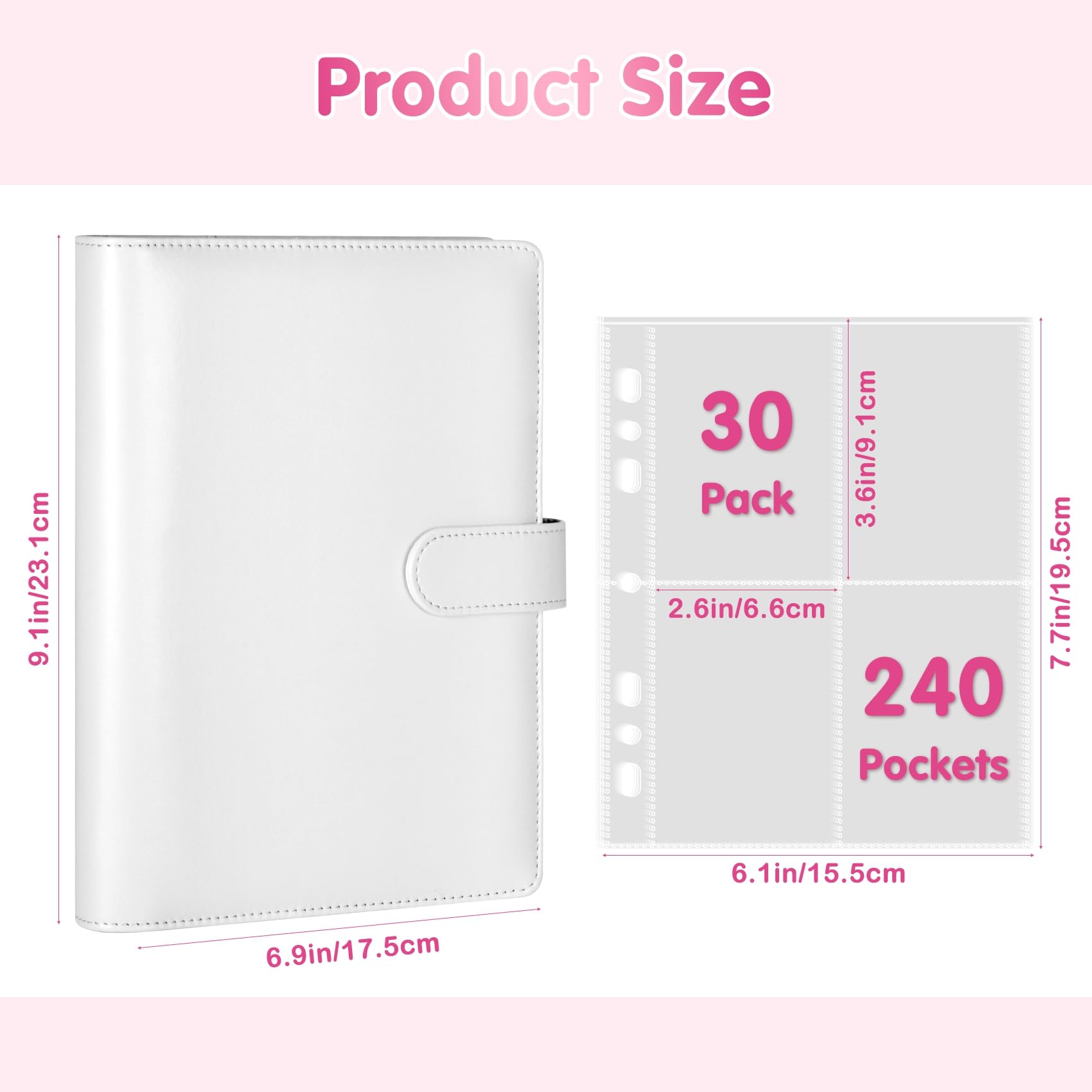 WITHYU A5 Kpop Photocard Binder - 240 Slot PU Leather Album with 30 Refill Pages, White