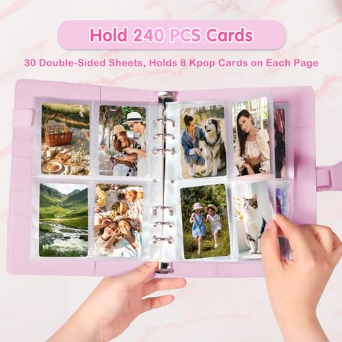WITHYU A5 Kpop Photocard Binder - Pink, 240-Card Capacity, 4-Pocket Pages, Magnetic Closure