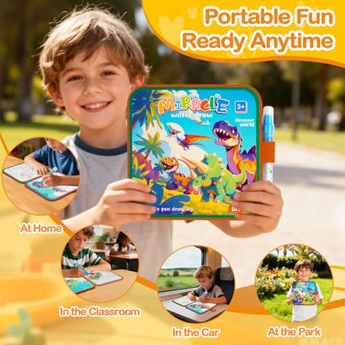 WixbFyn Reusable Dinosaur Water Coloring Book – Mess-Free Water Painting for Toddlers Age 3+