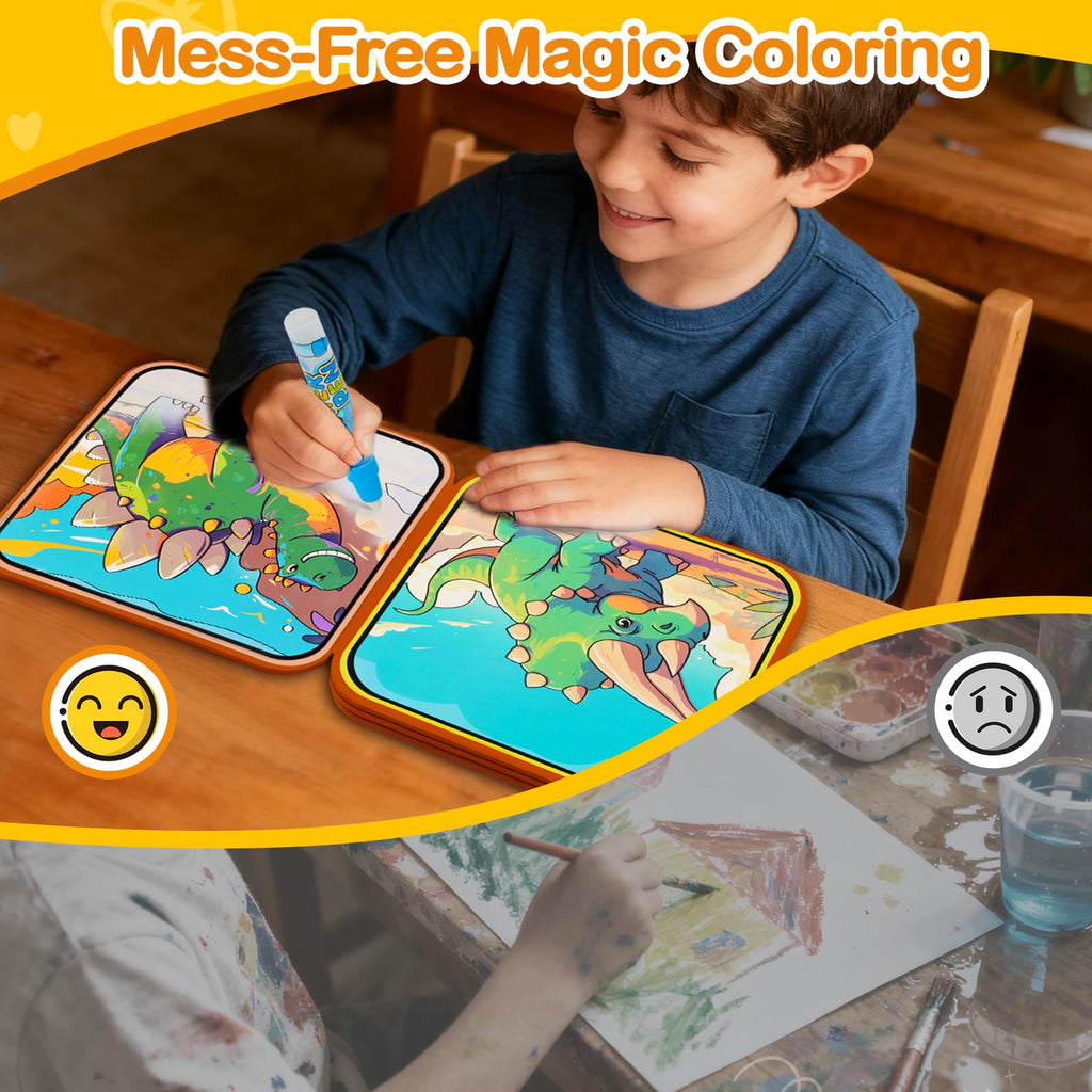 WixbFyn Reusable Dinosaur Water Coloring Book – Mess-Free Water Painting for Toddlers Age 3+