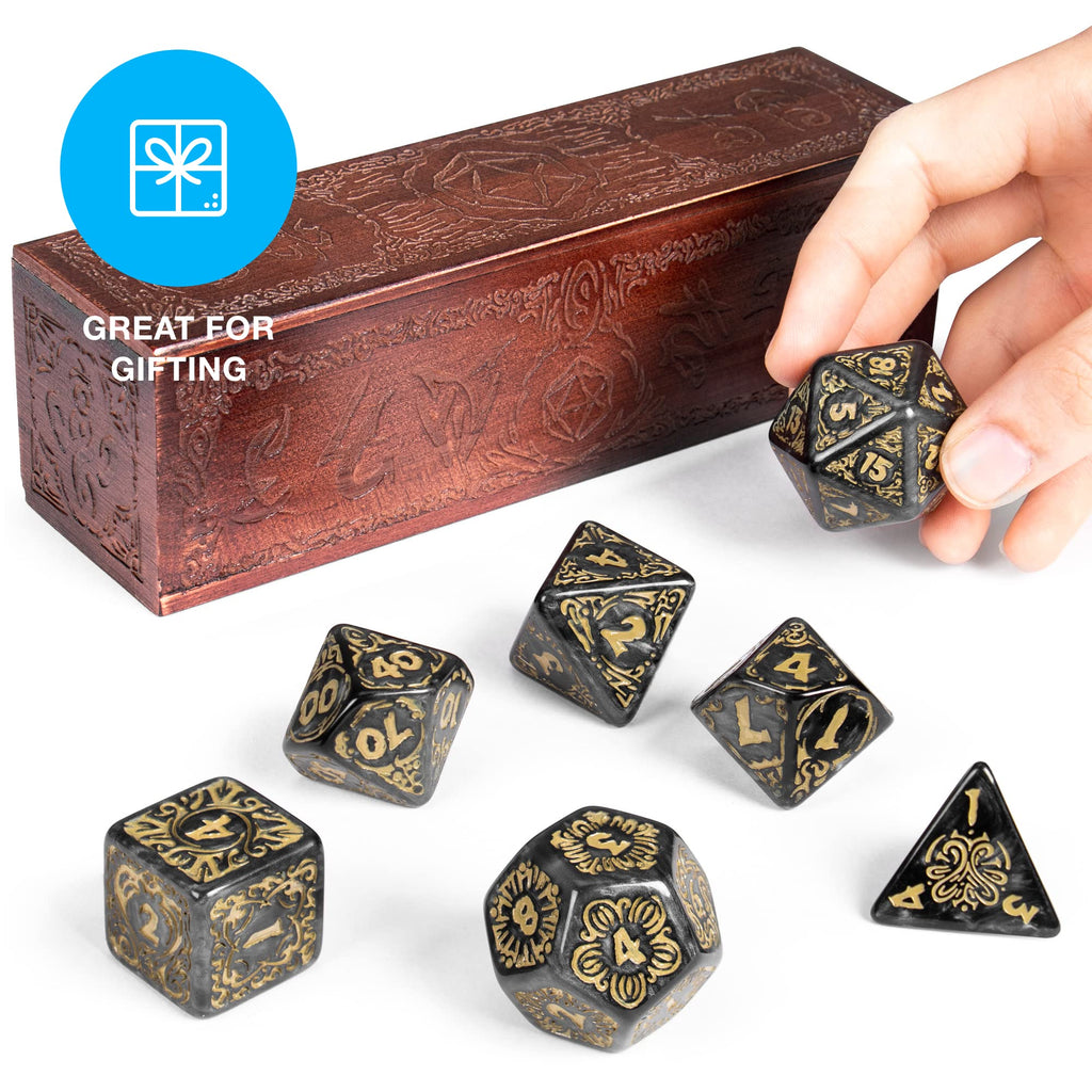 Wiz Dice Titan Dice – 25 mm Jumbo Polyhedral Set with Wooden Box for D&D and RPGs