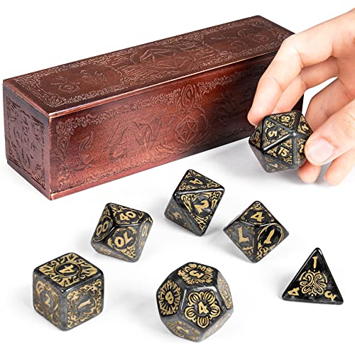Wiz Dice Titan Dice – 25 mm Jumbo Polyhedral Set with Wooden Box for D&D and RPGs