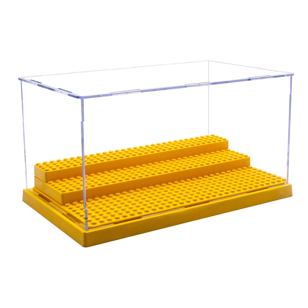 WMM Acrylic Minifigure Display Case – Dustproof, 3 Movable Steps, Holds 35 Figures, Yellow