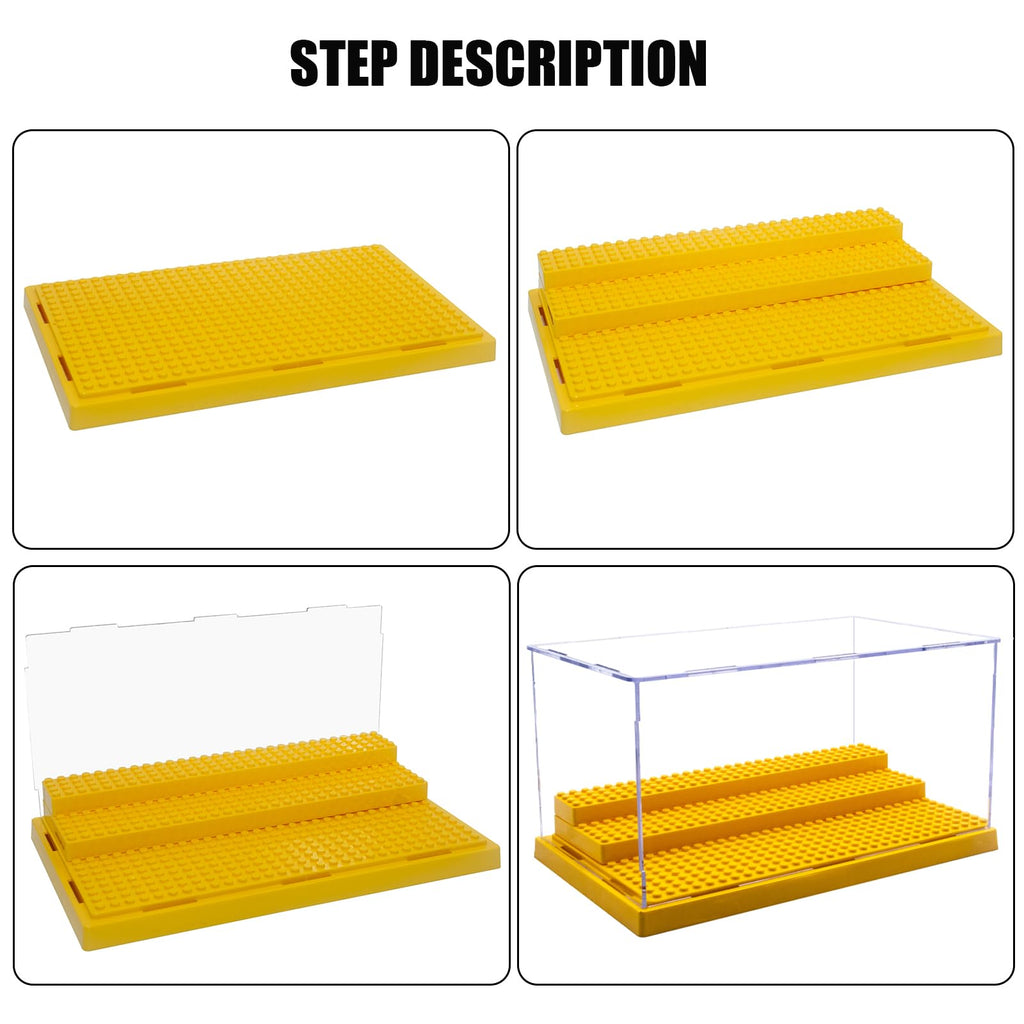 WMM Acrylic Minifigure Display Case – Dustproof, 3 Movable Steps, Holds 35 Figures, Yellow