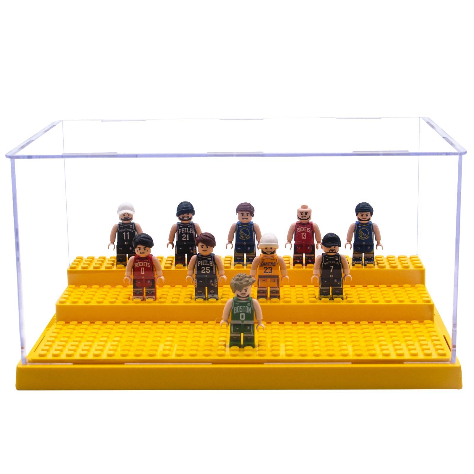 WMM Acrylic Minifigure Display Case – Dustproof, 3 Movable Steps, Holds 35 Figures, Yellow
