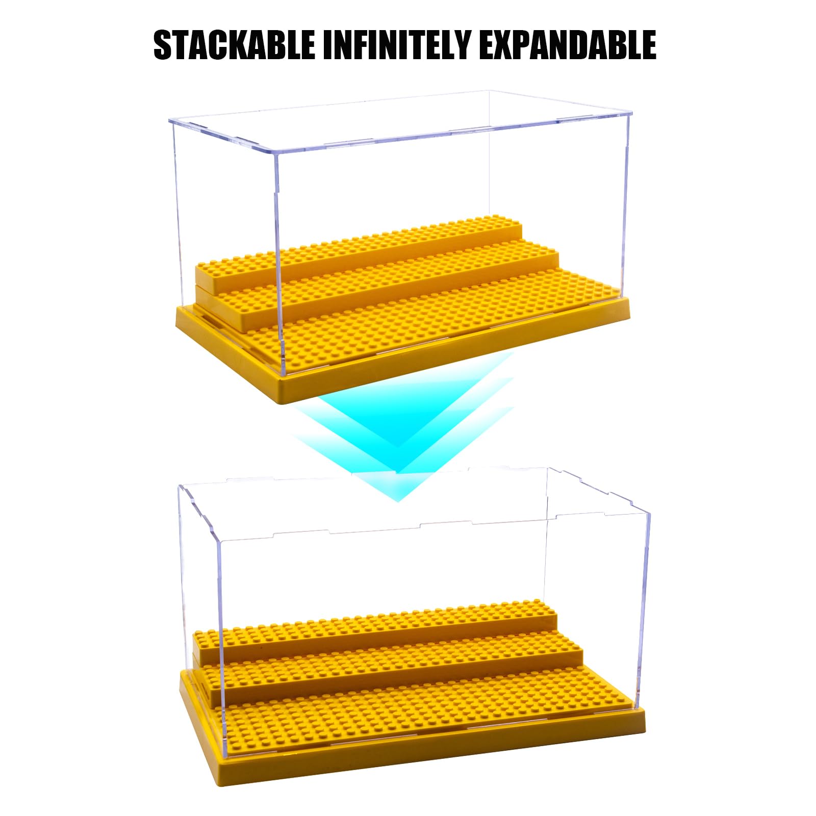 WMM Acrylic Minifigure Display Case – Dustproof, 3 Movable Steps, Holds 35 Figures, Yellow