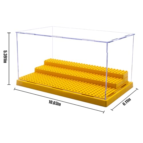 WMM Acrylic Minifigure Display Case – Dustproof, 3 Movable Steps, Holds 35 Figures, Yellow