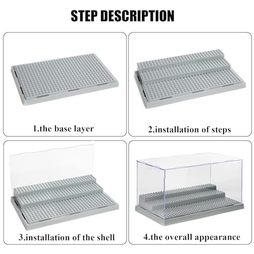 WMM Acrylic Minifigure Display Case with 3 Adjustable Steps – Holds Up to 35 Figures, Dustproof, Grey