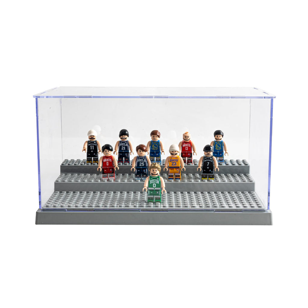 WMM Acrylic Minifigure Display Case with 3 Adjustable Steps – Holds Up to 35 Figures, Dustproof, Grey