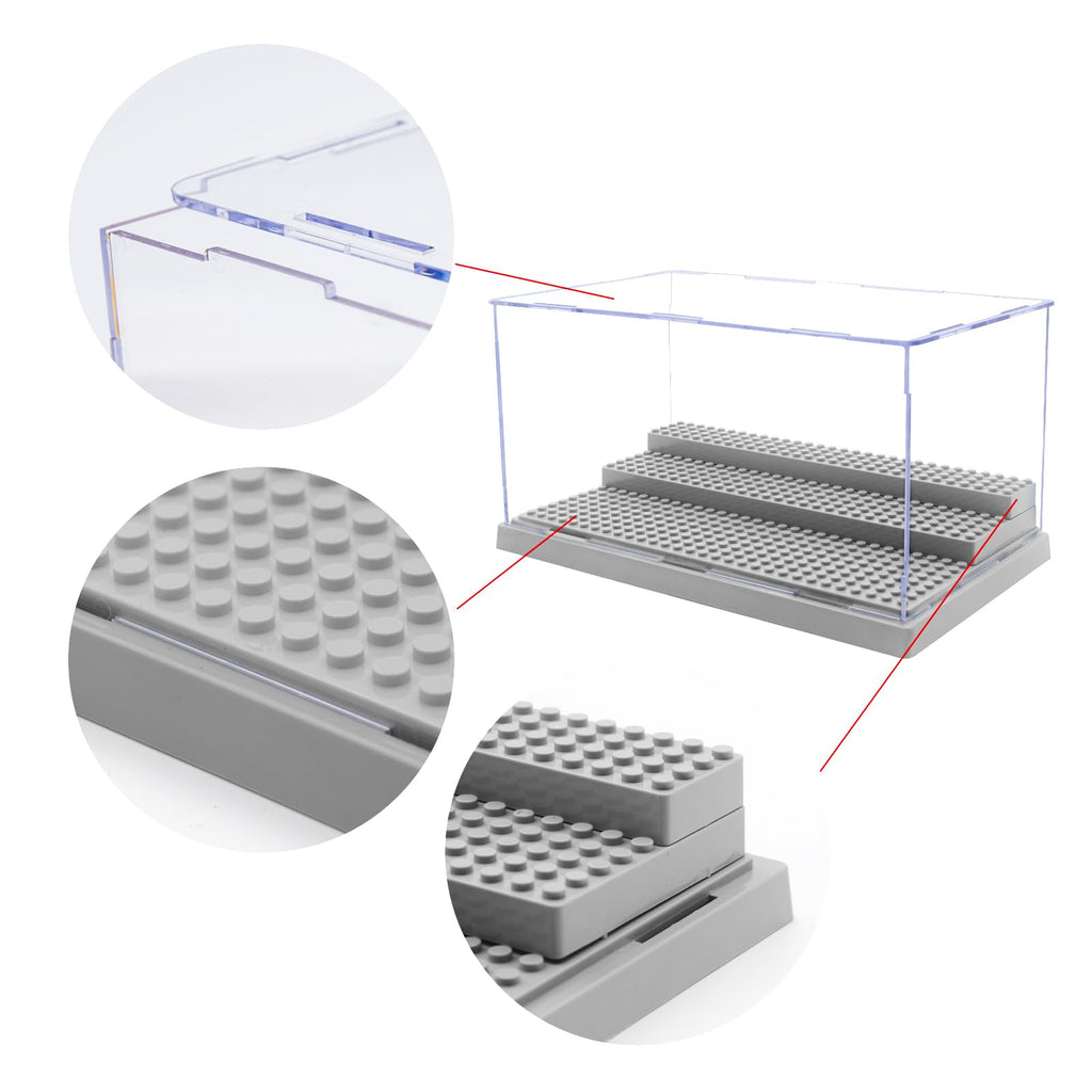 WMM Acrylic Minifigure Display Case with 3 Adjustable Steps – Holds Up to 35 Figures, Dustproof, Grey