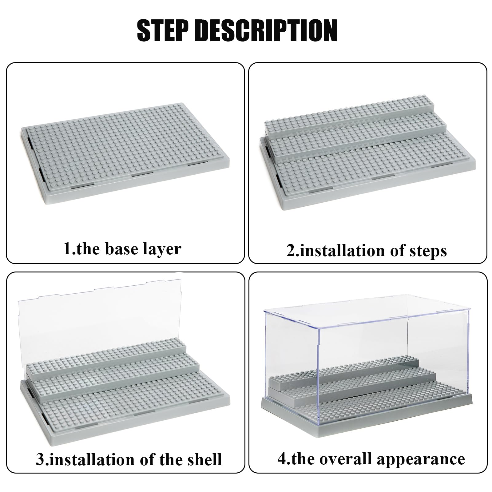 WMM Acrylic Minifigure Display Case with 3 Adjustable Steps – Holds Up to 35 Figures, Dustproof, Grey