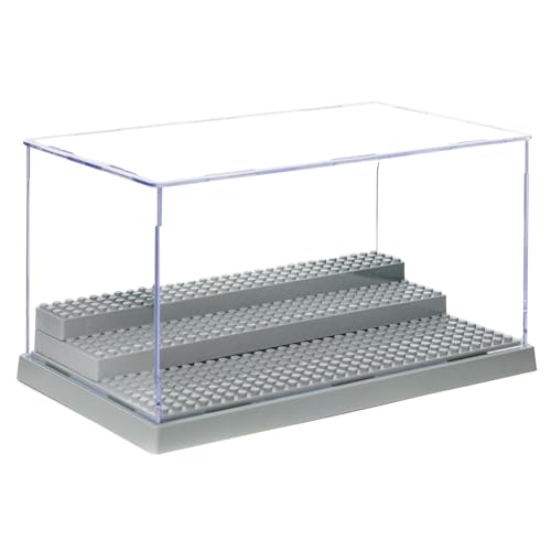 WMM Acrylic Minifigure Display Case with 3 Adjustable Steps – Holds Up to 35 Figures, Dustproof, Grey