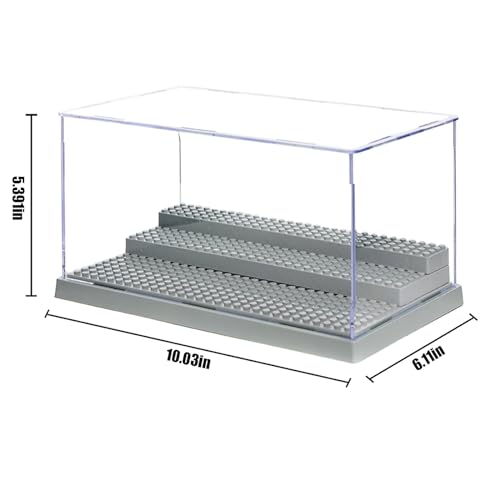 WMM Acrylic Minifigure Display Case with 3 Adjustable Steps – Holds Up to 35 Figures, Dustproof, Grey