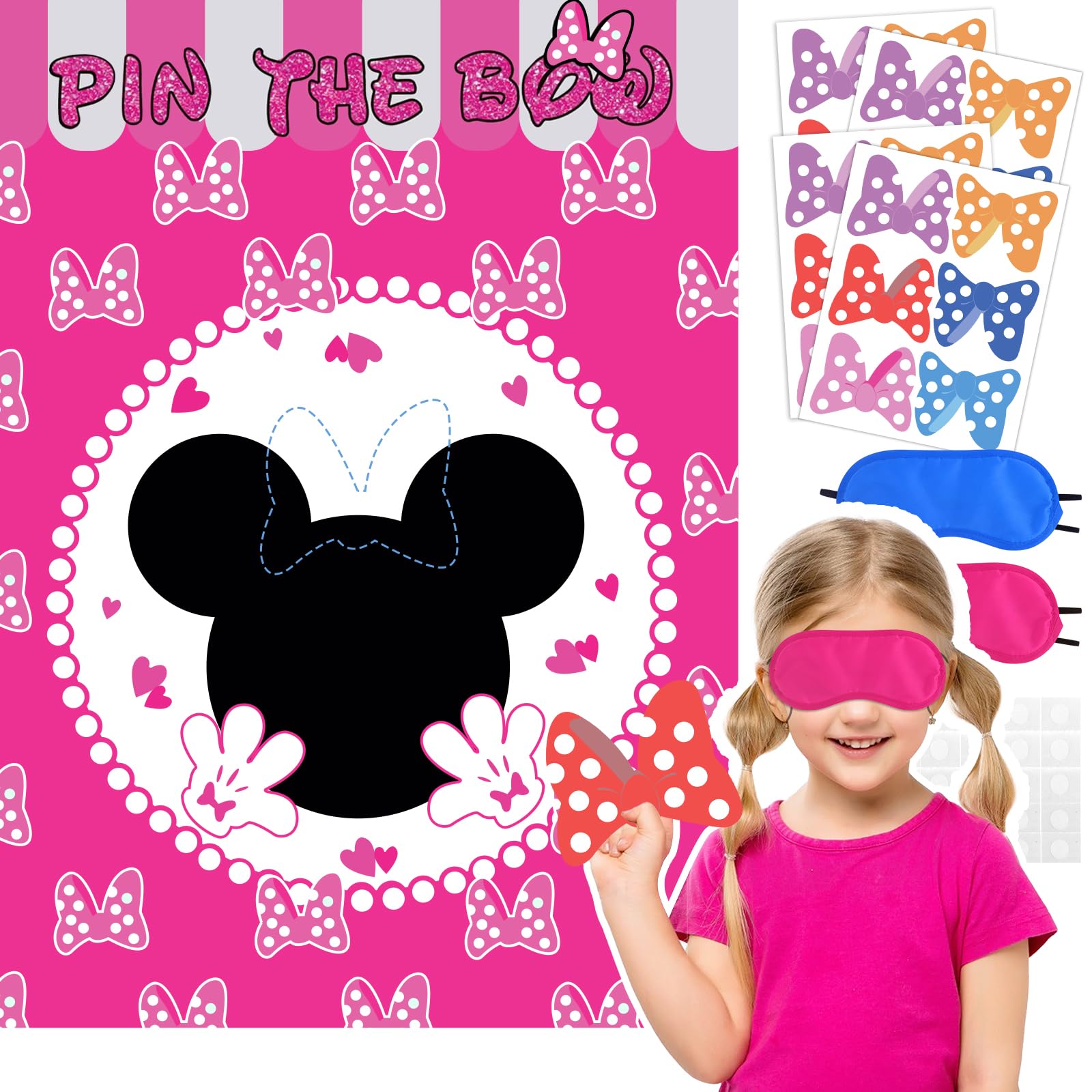 Woansju Pin the Bow on the Mouse Party Game – 24 Stickers, Giant Poster, Blindfolds