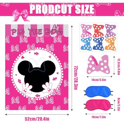 Woansju Pin the Bow on the Mouse Party Game – 24 Stickers, Giant Poster, Blindfolds