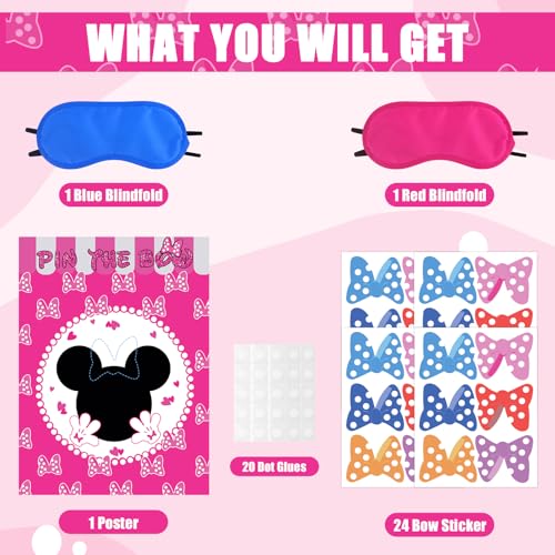 Woansju Pin the Bow on the Mouse Party Game – 24 Stickers, Giant Poster, Blindfolds