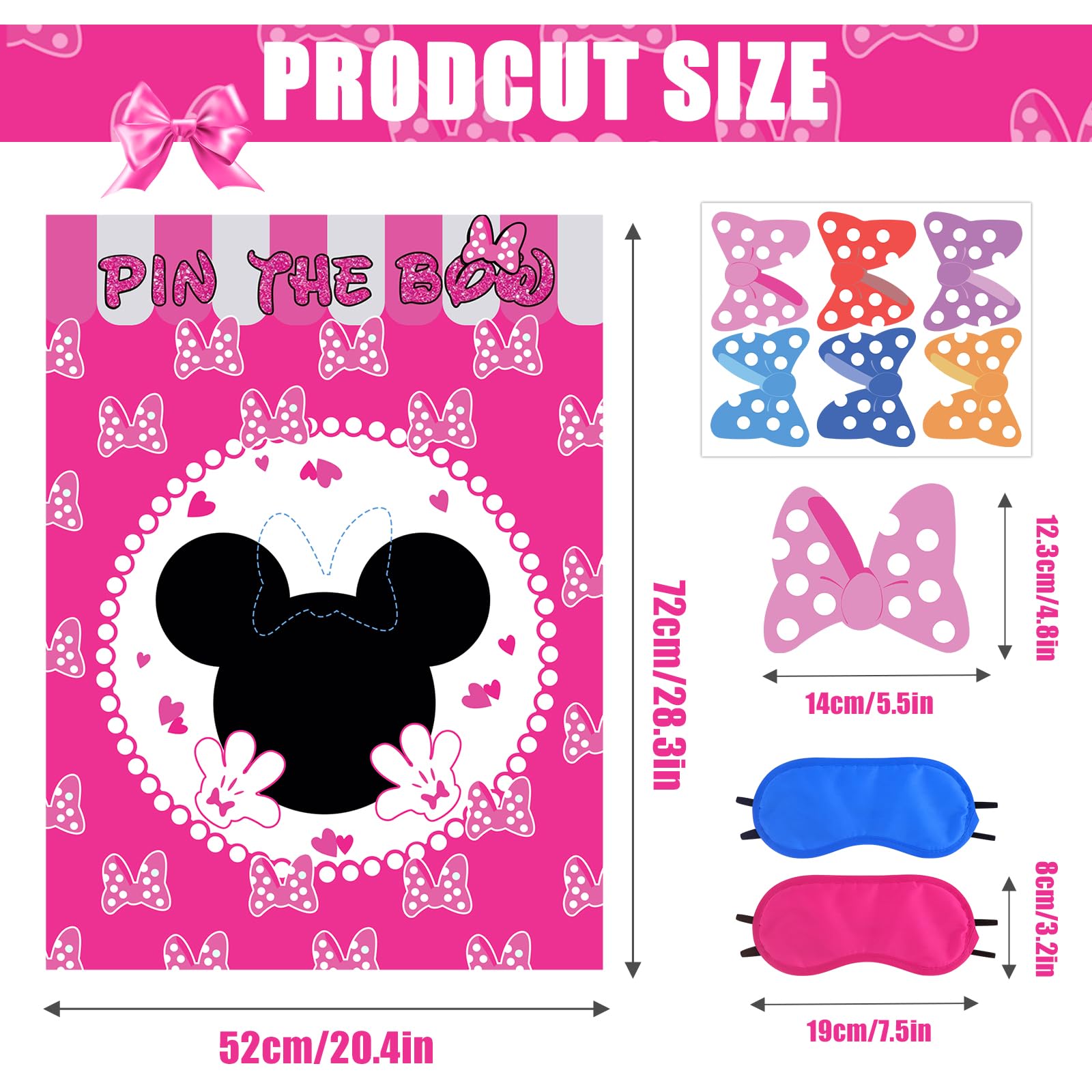 Woansju Pin the Bow on the Mouse Party Game – 24 Stickers, Giant Poster, Blindfolds