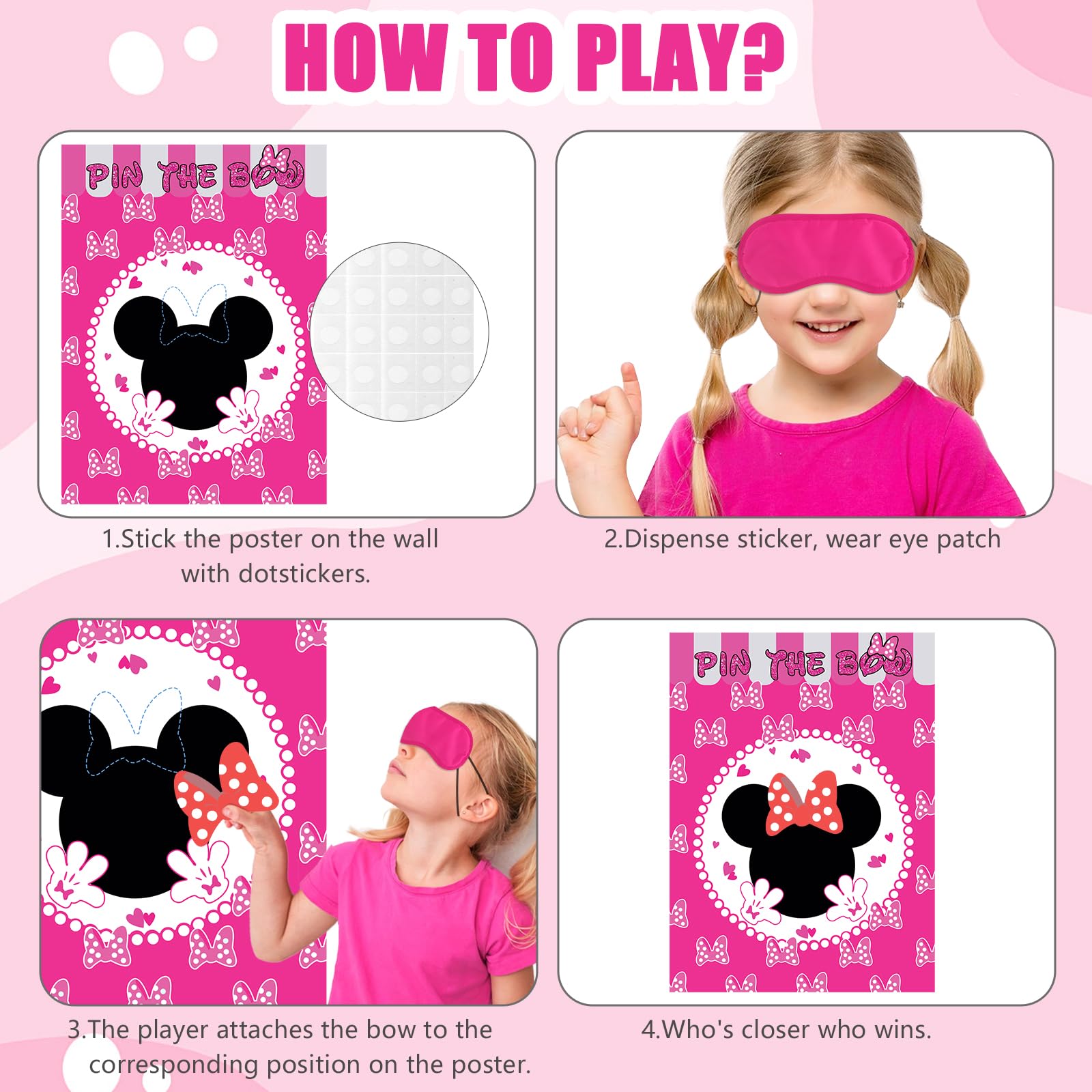Woansju Pin the Bow on the Mouse Party Game – 24 Stickers, Giant Poster, Blindfolds