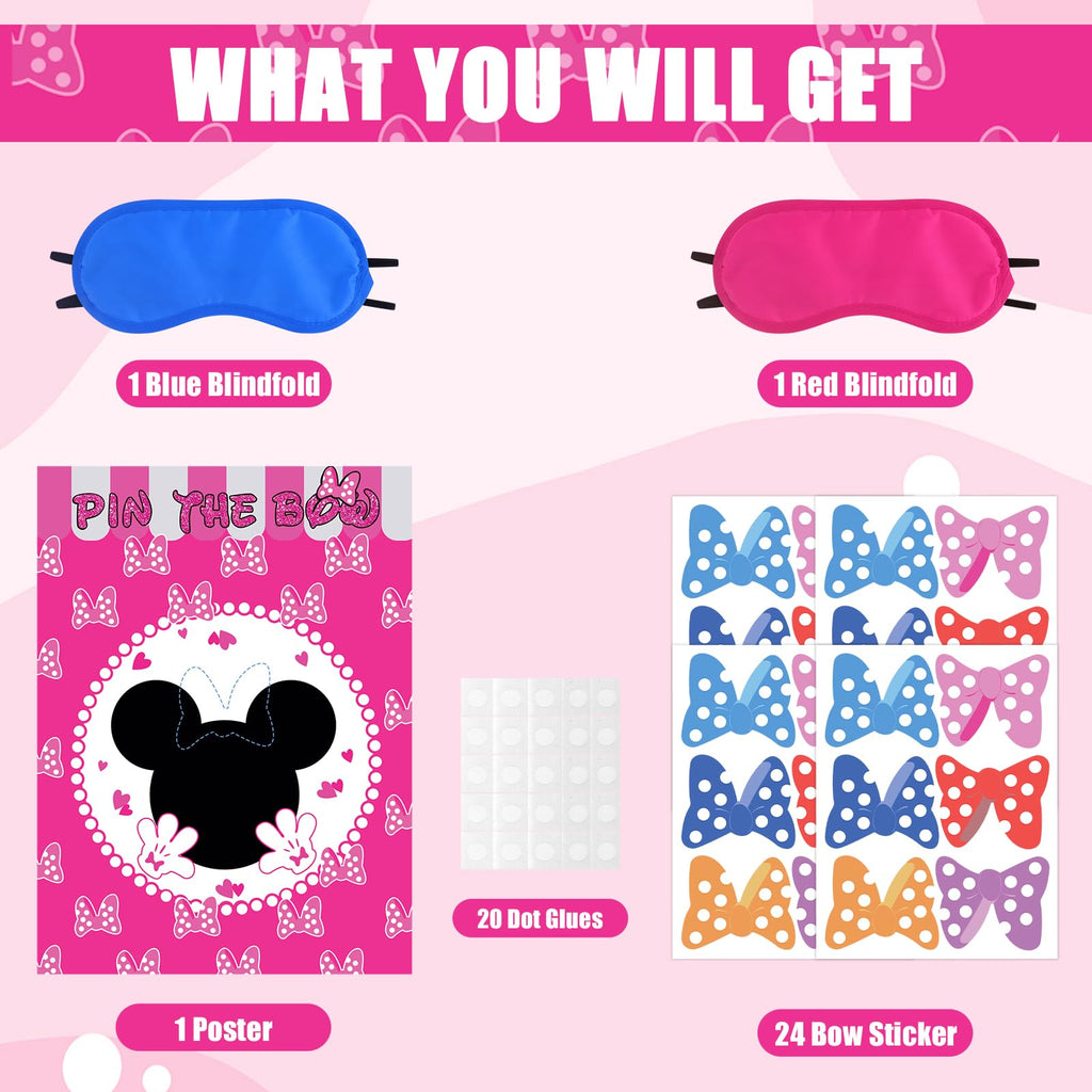 Woansju Pin the Bow on the Mouse Party Game – 24 Stickers, Giant Poster, Blindfolds