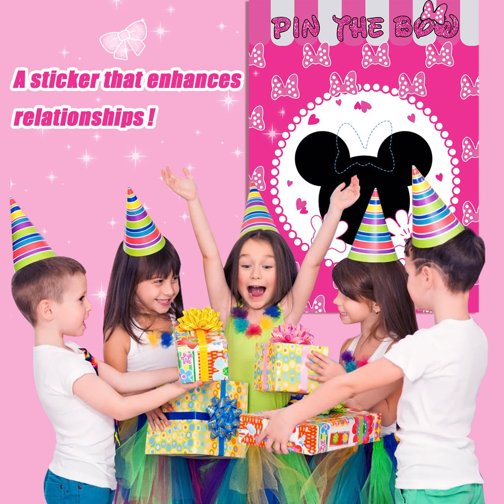 Woansju Pin the Bow on the Mouse Party Game – 24 Stickers, Giant Poster, Blindfolds