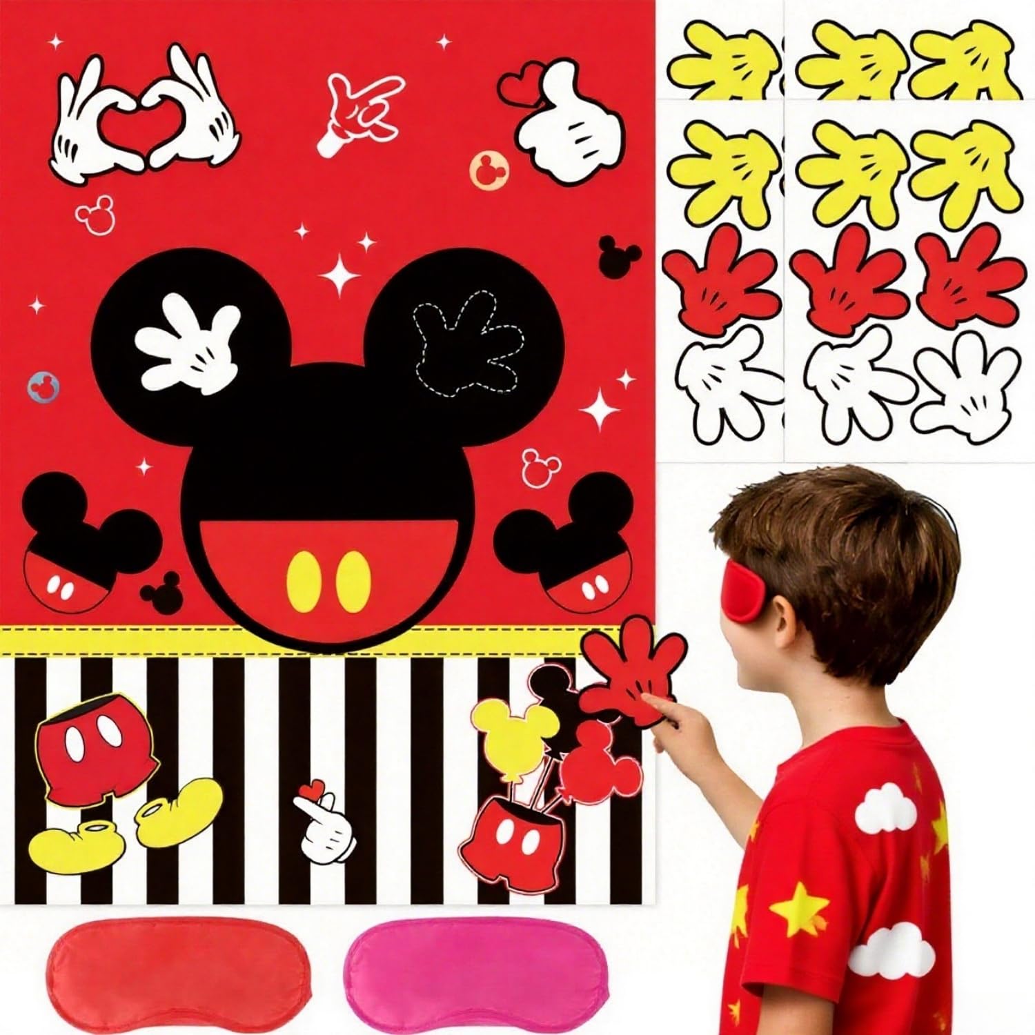 Woansju Red Mouse Birthday Party Game - Pin the Palm on the Mouse with 24 Stickers