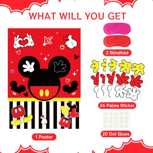 Woansju Red Mouse Birthday Party Game - Pin the Palm on the Mouse with 24 Stickers
