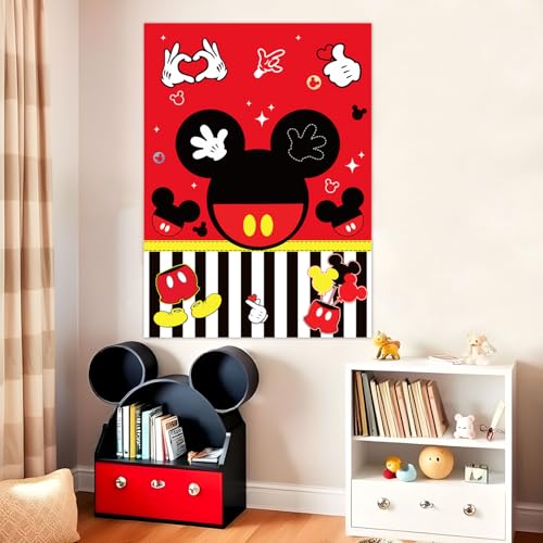 Woansju Red Mouse Birthday Party Game - Pin the Palm on the Mouse with 24 Stickers