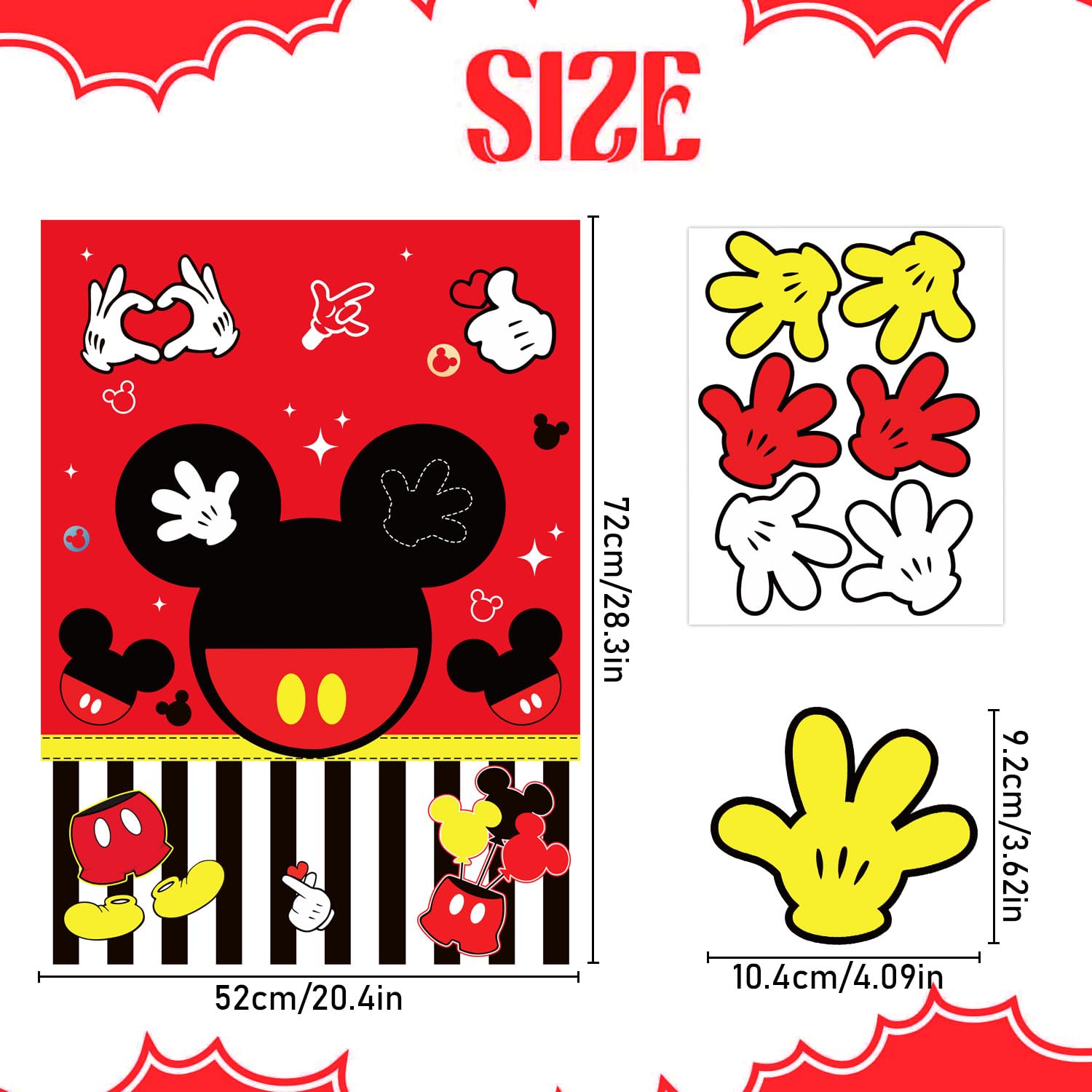 Woansju Red Mouse Birthday Party Game - Pin the Palm on the Mouse with 24 Stickers