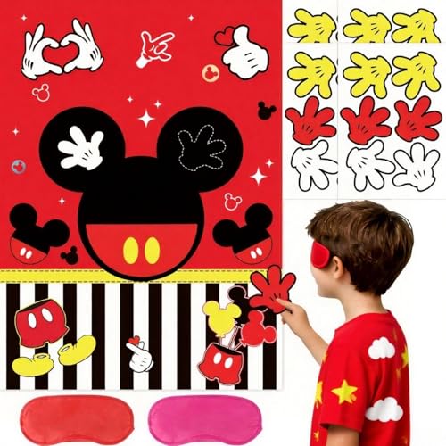 Woansju Red Mouse Birthday Party Game - Pin the Palm on the Mouse with 24 Stickers