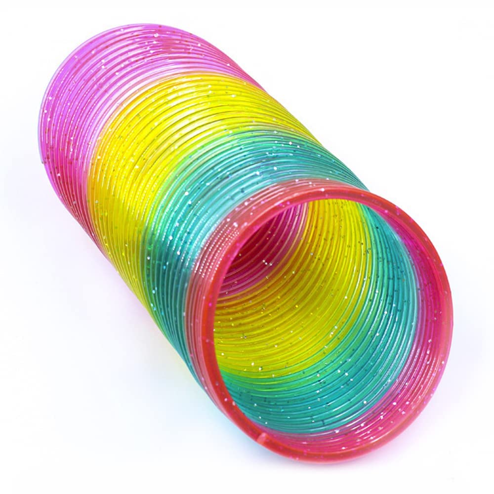 WOBOX Giant Rainbow Coil Spring Toy - Classic Plastic Magic Spring for Party Favors, Stress Relief, and Desk Organizer (4x4 Inches)
