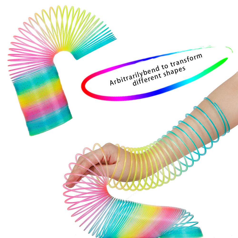 WOBOX Giant Rainbow Coil Spring Toy - Classic Plastic Magic Spring for Party Favors, Stress Relief, and Desk Organizer (4x4 Inches)