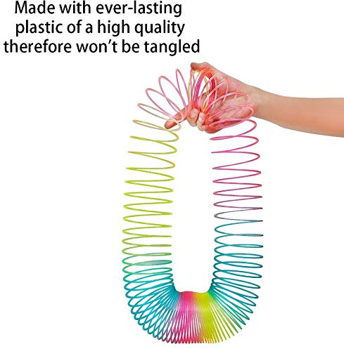 WOBOX Giant Rainbow Coil Spring Toy - Classic Plastic Magic Spring for Party Favors, Stress Relief, and Desk Organizer (4x4 Inches)